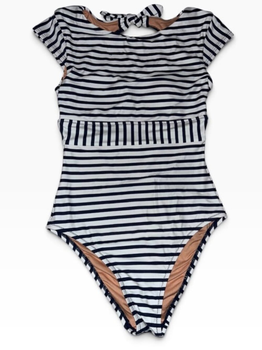 J. Crew blue white French Breton striped cut out back one piece bathing suit 0